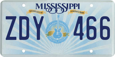MS license plate ZDY466