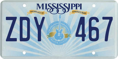MS license plate ZDY467