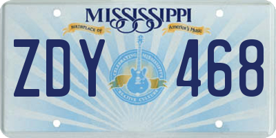 MS license plate ZDY468