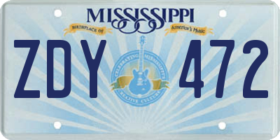 MS license plate ZDY472