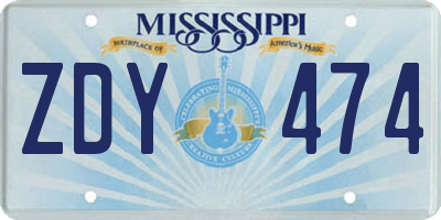 MS license plate ZDY474