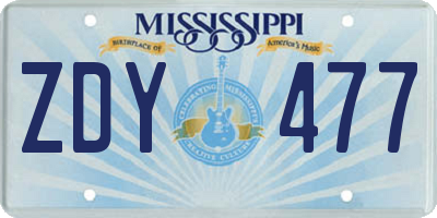 MS license plate ZDY477