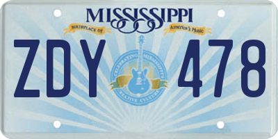MS license plate ZDY478