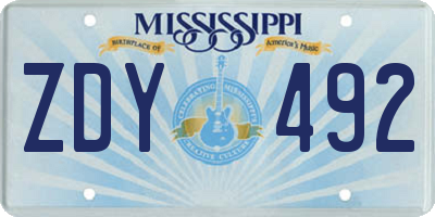 MS license plate ZDY492