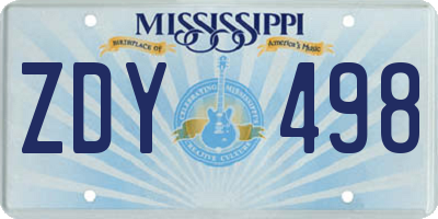 MS license plate ZDY498