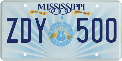 MS license plate ZDY500