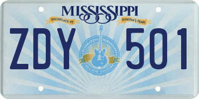 MS license plate ZDY501