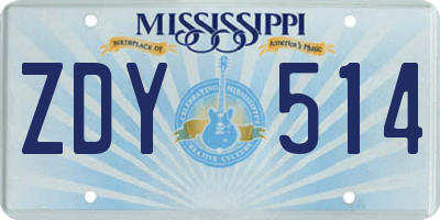 MS license plate ZDY514