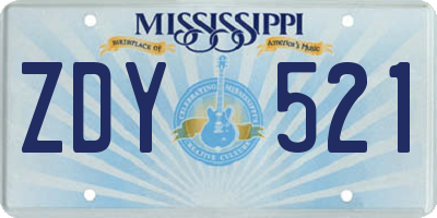 MS license plate ZDY521