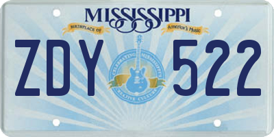 MS license plate ZDY522