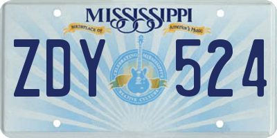 MS license plate ZDY524