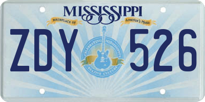 MS license plate ZDY526