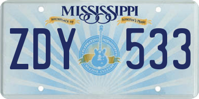 MS license plate ZDY533