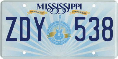 MS license plate ZDY538
