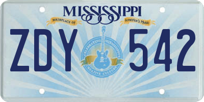 MS license plate ZDY542