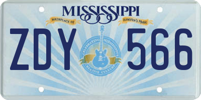 MS license plate ZDY566