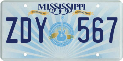 MS license plate ZDY567