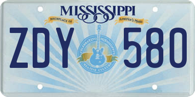 MS license plate ZDY580