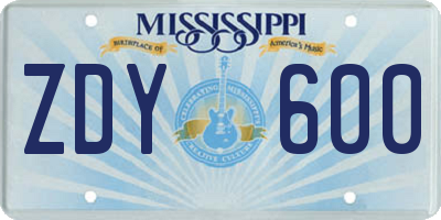 MS license plate ZDY600