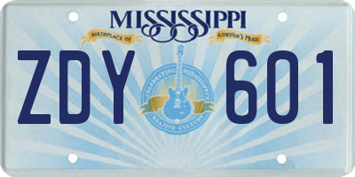 MS license plate ZDY601