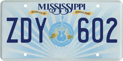 MS license plate ZDY602