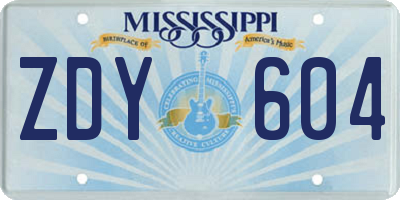 MS license plate ZDY604