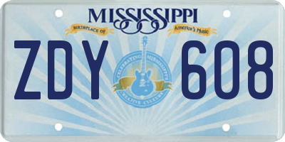 MS license plate ZDY608