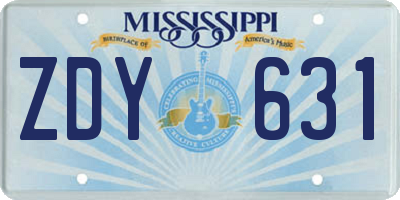 MS license plate ZDY631