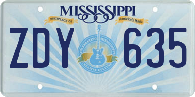 MS license plate ZDY635