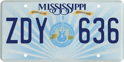 MS license plate ZDY636