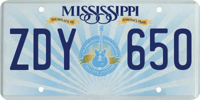 MS license plate ZDY650