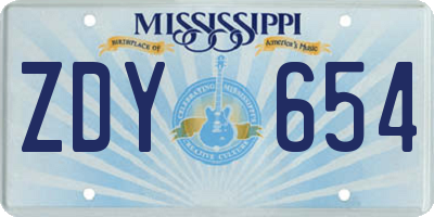 MS license plate ZDY654
