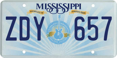 MS license plate ZDY657