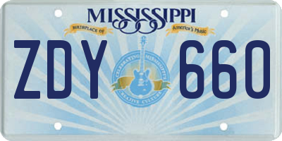 MS license plate ZDY660