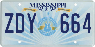 MS license plate ZDY664