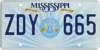 MS license plate ZDY665