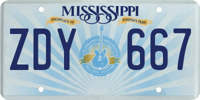 MS license plate ZDY667