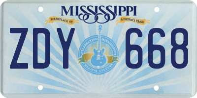 MS license plate ZDY668