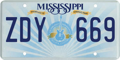 MS license plate ZDY669