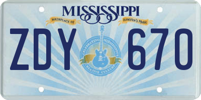 MS license plate ZDY670