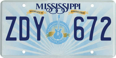 MS license plate ZDY672