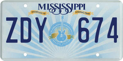 MS license plate ZDY674