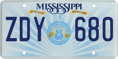 MS license plate ZDY680