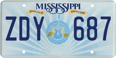 MS license plate ZDY687