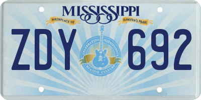 MS license plate ZDY692