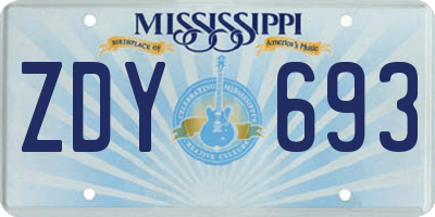 MS license plate ZDY693