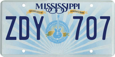 MS license plate ZDY707