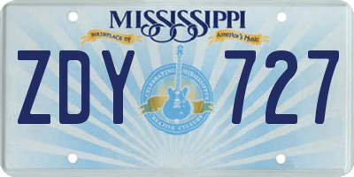 MS license plate ZDY727
