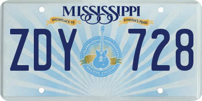 MS license plate ZDY728