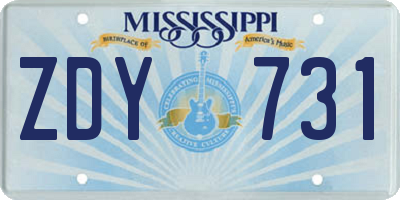 MS license plate ZDY731
